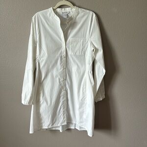 Athleta Button Front Long Sleeve Crisp Shirt Dress Pockets Elasticated Waistband